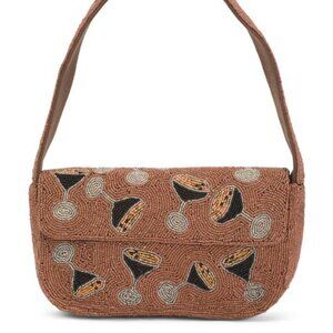 🍸 BNWT Hand-Beaded Martini Shoulder Bag | Brown Cocktail Print | Viral TikTok I